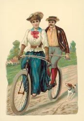 Mujer y hombre montando un tándem